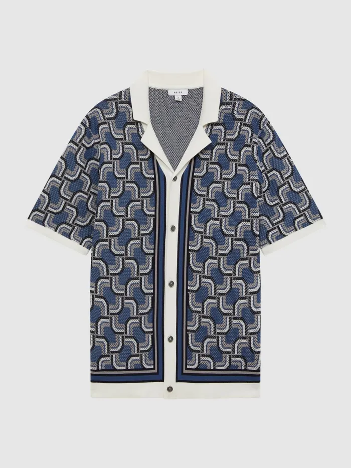 Reiss Polo Shirts Lotus Knitted Cuban Collar Shirt Blue 8211 Men