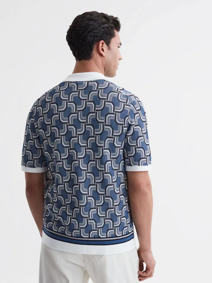 Reiss Polo Shirts Lotus Knitted Cuban Collar Shirt Blue 8211 Men