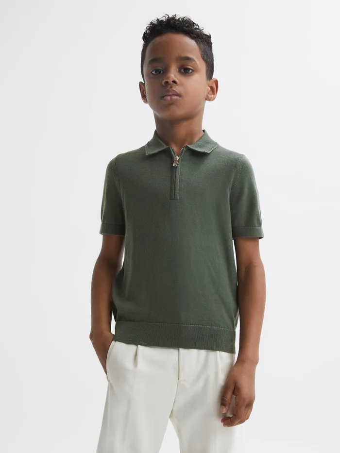 Reiss Polo Shirts Maxwell Merino Zip Neck Polo TShirt Ivy Green 8211 Children