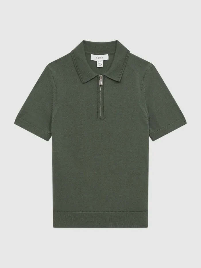 Reiss Polo Shirts Maxwell Merino Zip Neck Polo TShirt Ivy Green 8211 Children