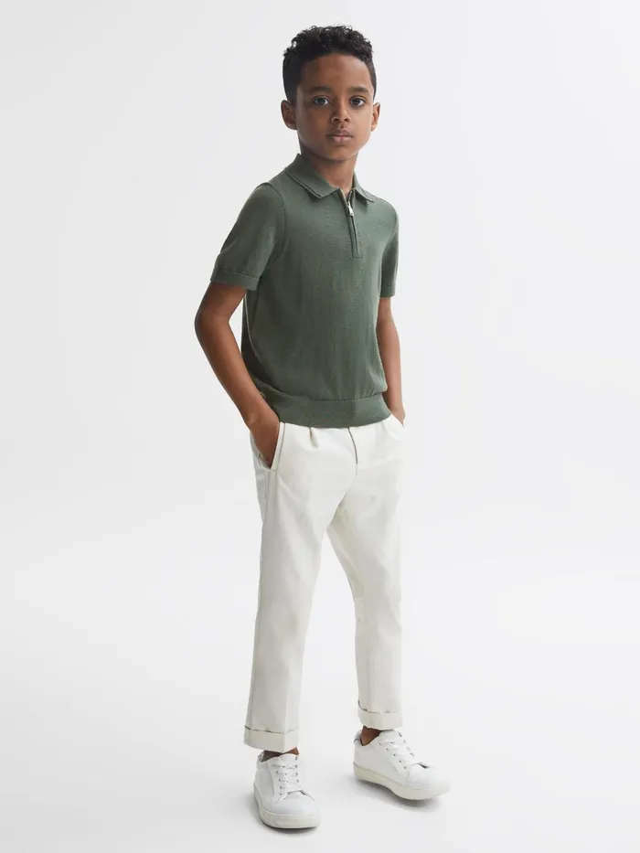 Reiss Polo Shirts Maxwell Merino Zip Neck Polo TShirt Ivy Green 8211 Children