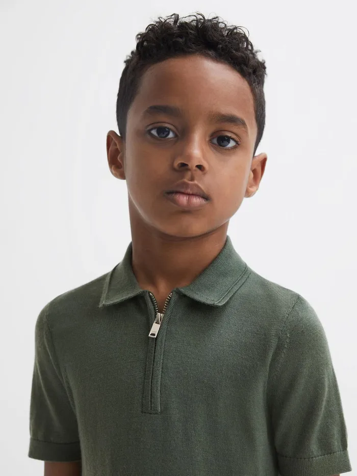 Reiss Polo Shirts Maxwell Merino Zip Neck Polo TShirt Ivy Green 8211 Children