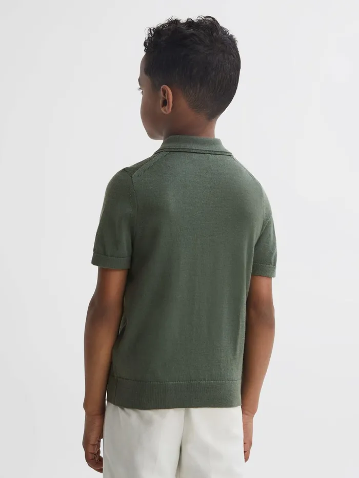 Reiss Polo Shirts Maxwell Merino Zip Neck Polo TShirt Ivy Green 8211 Children