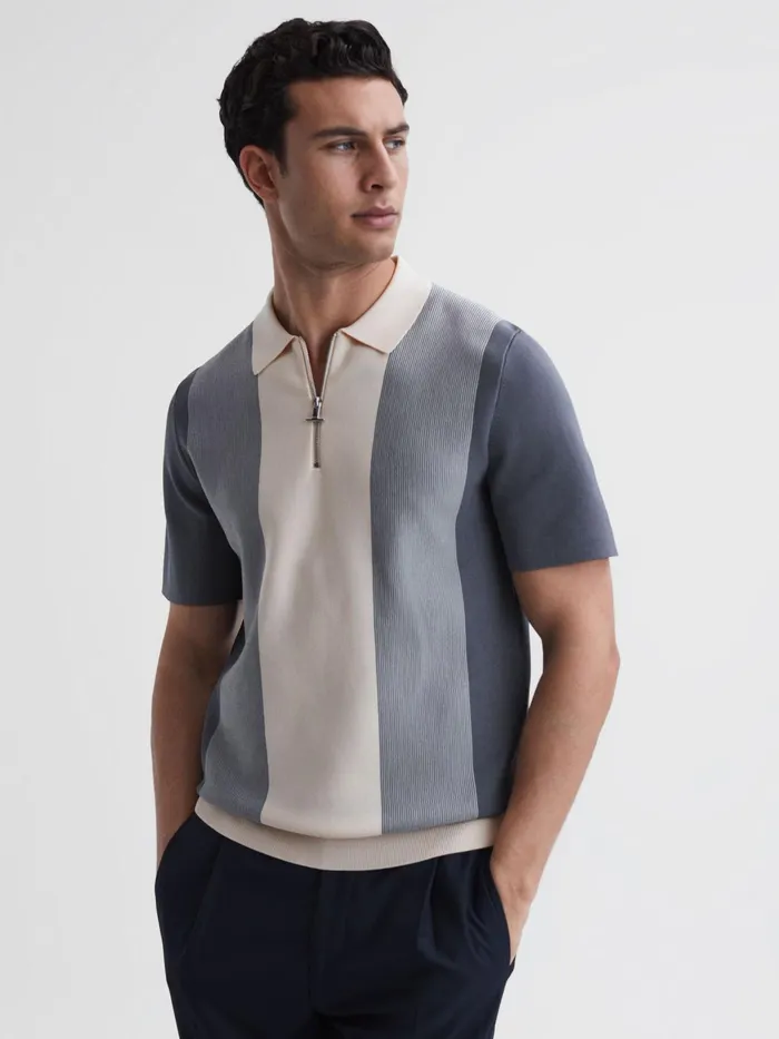 Reiss Polo Shirts Milton HalfZip Striped Polo TShirt Airforce Blueecru 8211 Men Reiss Polo Shirts Milton HalfZip Striped Polo TShirt Airforce Blueecru 8211 Men