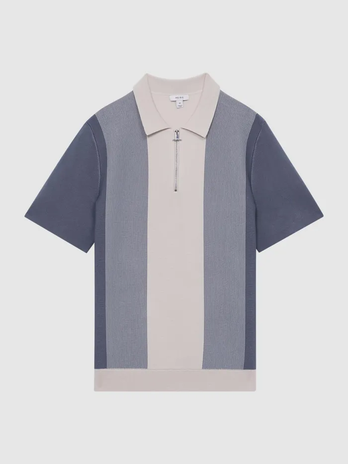 Reiss Polo Shirts Milton HalfZip Striped Polo TShirt Airforce Blueecru 8211 Men