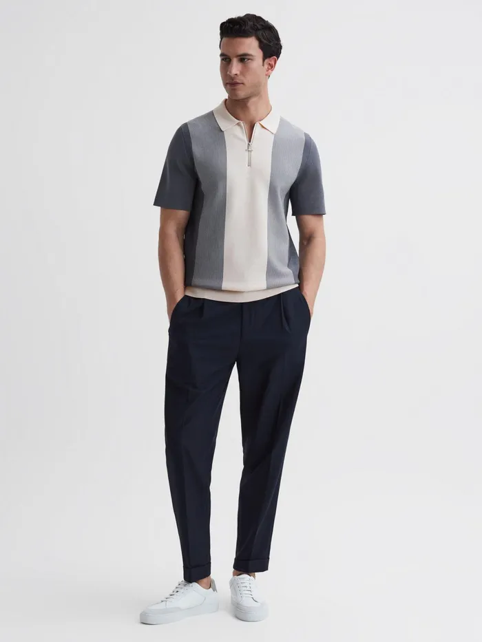 Reiss Polo Shirts Milton HalfZip Striped Polo TShirt Airforce Blueecru 8211 Men