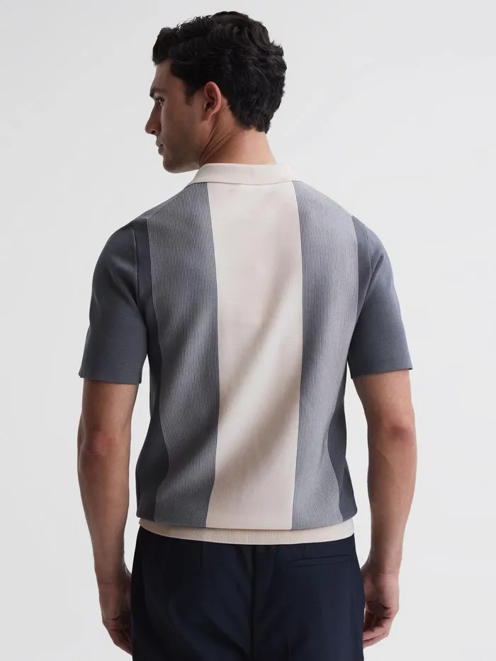 Reiss Polo Shirts Milton HalfZip Striped Polo TShirt Airforce Blueecru 8211 Men