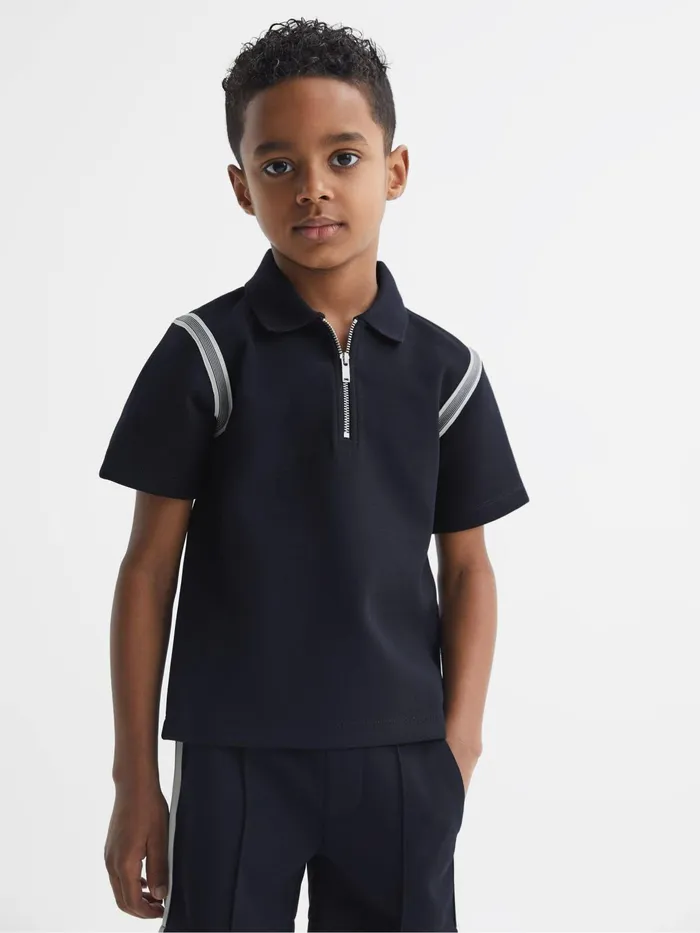 Reiss Polo Shirts Monarch Half Zip Stripe Detail Polo Shirt Navy 8211 Children