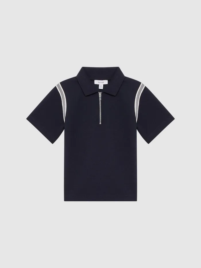 Reiss Polo Shirts Monarch Half Zip Stripe Detail Polo Shirt Navy 8211 Children
