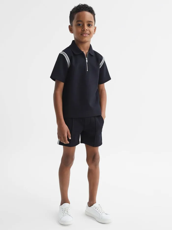 Reiss Polo Shirts Monarch Half Zip Stripe Detail Polo Shirt Navy 8211 Children