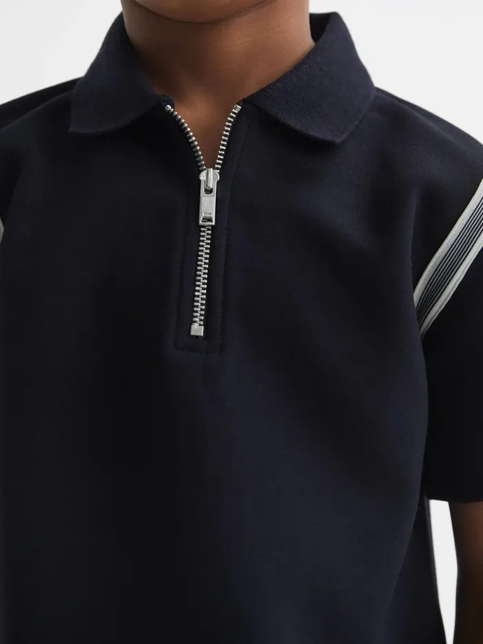 Reiss Polo Shirts Monarch Half Zip Stripe Detail Polo Shirt Navy 8211 Children