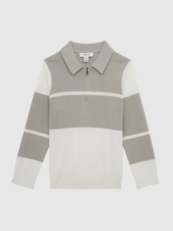 Reiss Polo Shirts Tokyo Slim Fit Colourblock Half Zip Shirt Soft Greywhite 8211 Children