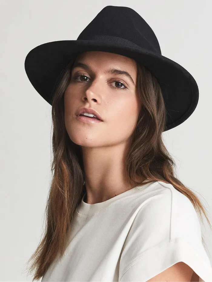 Reiss Scarves Hats and Gloves Ashbourne Wool Fedora Hat Black 8211 Women
