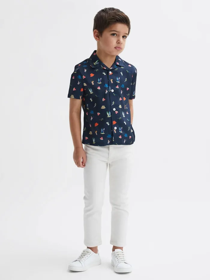 Reiss Shirts Archer Beach Print Cuban Collar Shirt Navy 8211 Children