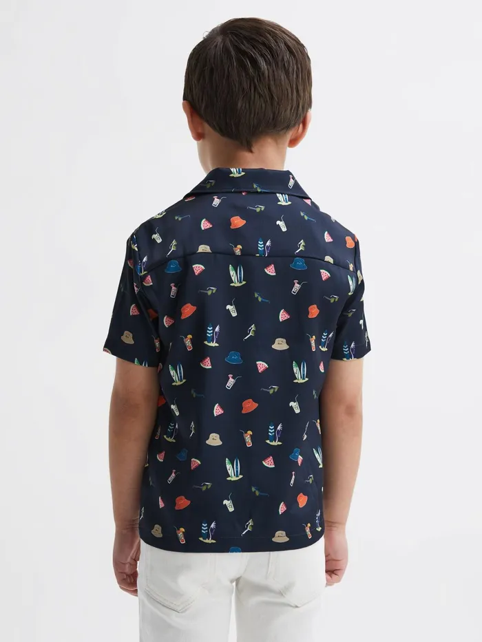 Reiss Shirts Archer Beach Print Cuban Collar Shirt Navy 8211 Children