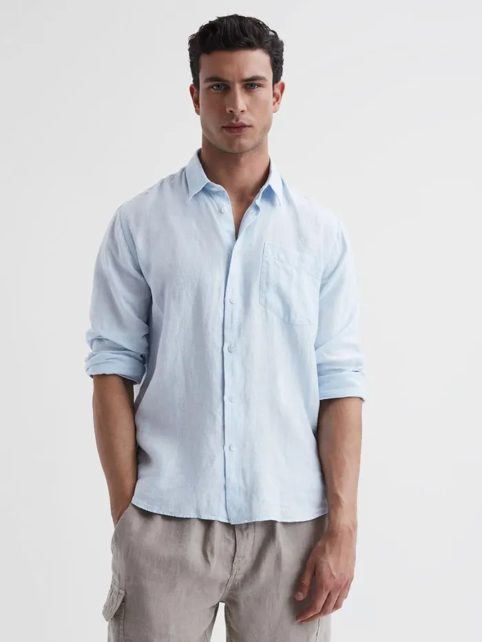 Reiss Shirts Caroubis Vilebrequin Linen Shirt Navy 8211 Men