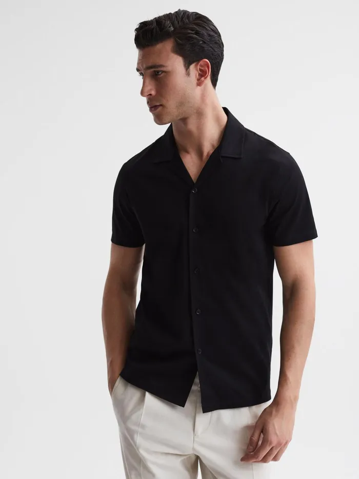 Reiss Shirts Caspa Mercerised Jersey Cuban Collar Shirt Black 8211 Men