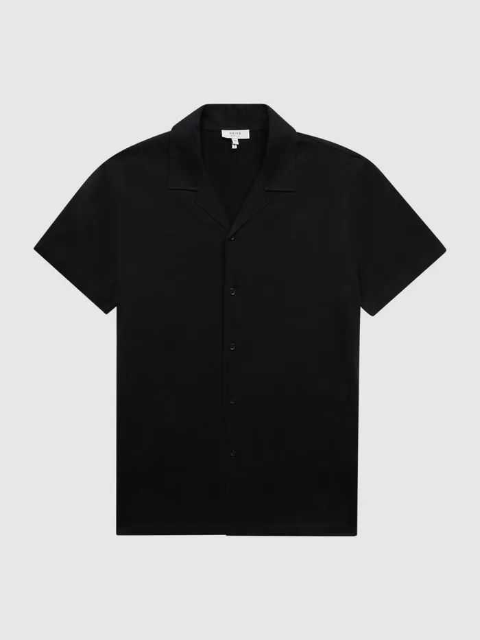 Reiss Shirts Caspa Mercerised Jersey Cuban Collar Shirt Black 8211 Men