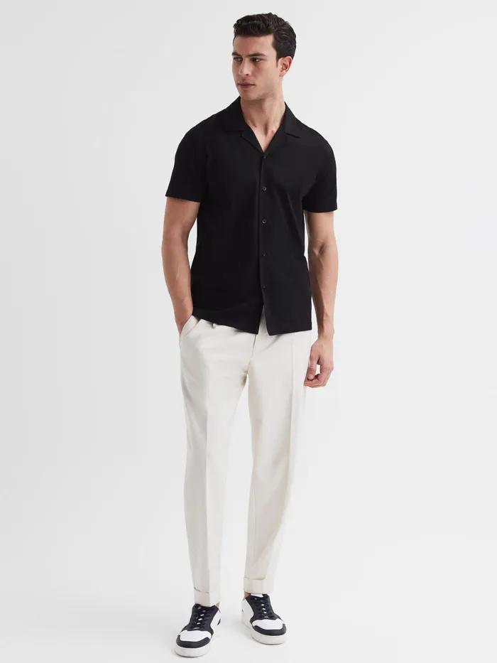 Reiss Shirts Caspa Mercerised Jersey Cuban Collar Shirt Black 8211 Men