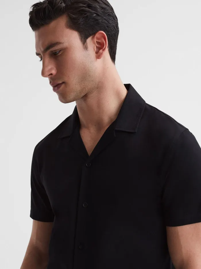 Reiss Shirts Caspa Mercerised Jersey Cuban Collar Shirt Black 8211 Men
