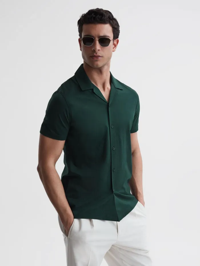 Reiss Shirts Caspa Mercerised Jersey Cuban Collar Shirt Emerald 8211 Men