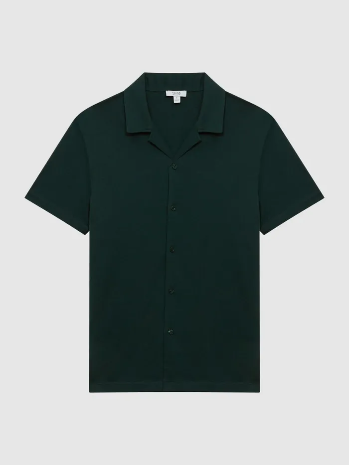 Reiss Shirts Caspa Mercerised Jersey Cuban Collar Shirt Emerald 8211 Men