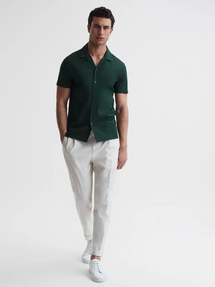Reiss Shirts Caspa Mercerised Jersey Cuban Collar Shirt Emerald 8211 Men
