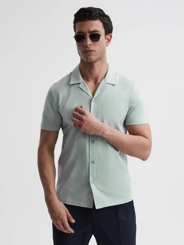 Reiss Shirts Caspa Mercerised Jersey Cuban Collar Shirt Mint 8211 Men