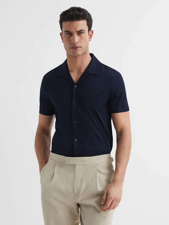 Reiss Shirts Caspa Mercerised Jersey Cuban Collar Shirt Navy 8211 Men