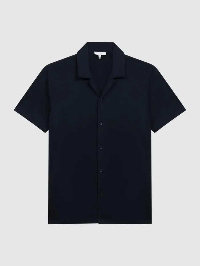 Reiss Shirts Caspa Mercerised Jersey Cuban Collar Shirt Navy 8211 Men