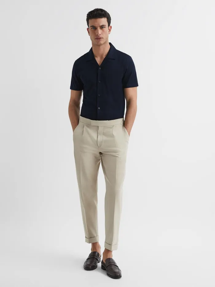 Reiss Shirts Caspa Mercerised Jersey Cuban Collar Shirt Navy 8211 Men