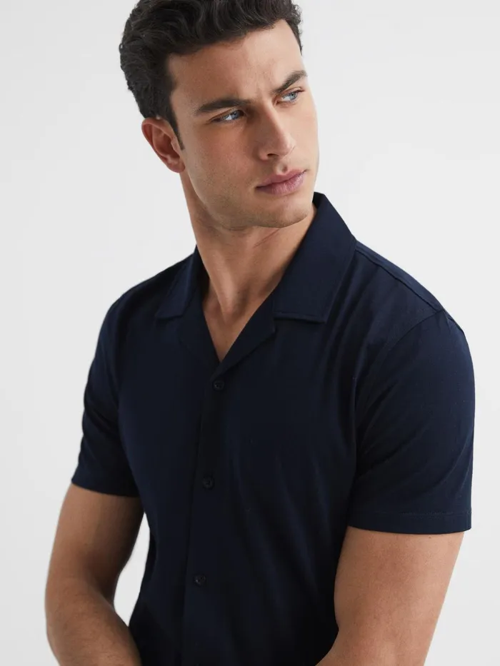 Reiss Shirts Caspa Mercerised Jersey Cuban Collar Shirt Navy 8211 Men