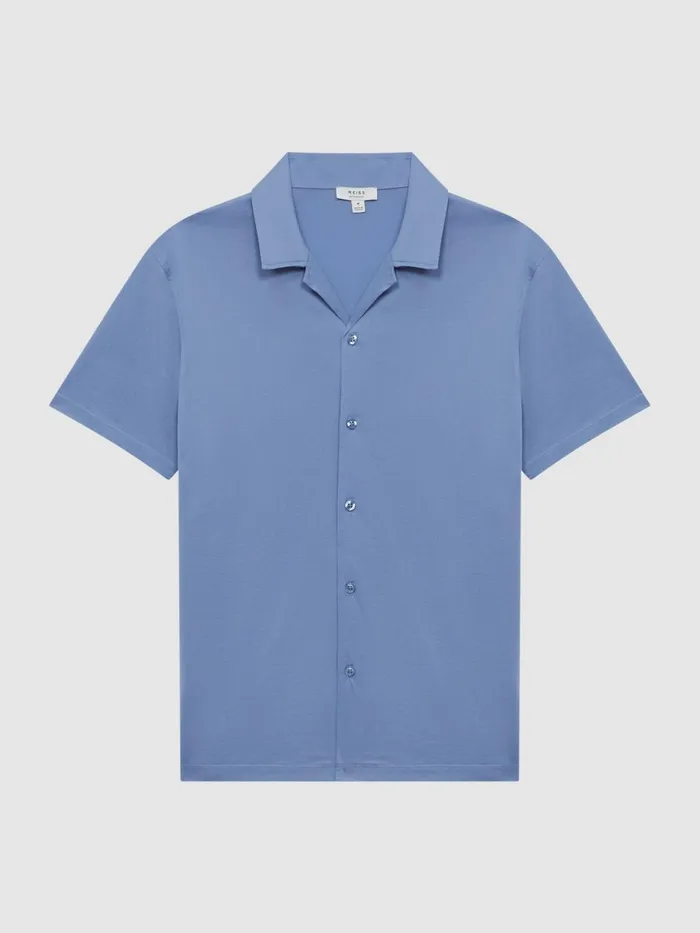 Reiss Shirts Caspa Mercerised Jersey Cuban Collar Shirt Sea Blue 8211 Men