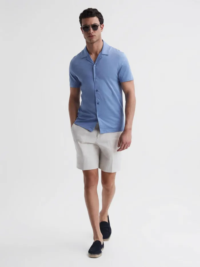 Reiss Shirts Caspa Mercerised Jersey Cuban Collar Shirt Sea Blue 8211 Men