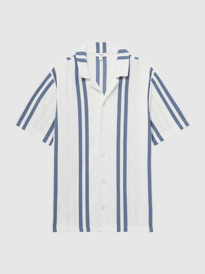 Reiss Shirts Castle Slim Fit Ribbed Cuban Collar Shirt Whiteair Force Blue 8211 Men