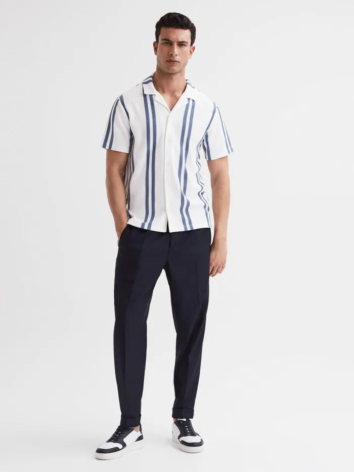 Reiss Shirts Castle Slim Fit Ribbed Cuban Collar Shirt Whiteair Force Blue 8211 Men