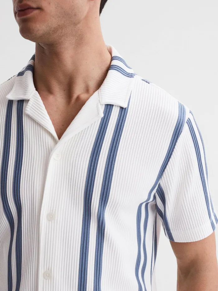 Reiss Shirts Castle Slim Fit Ribbed Cuban Collar Shirt Whiteair Force Blue 8211 Men