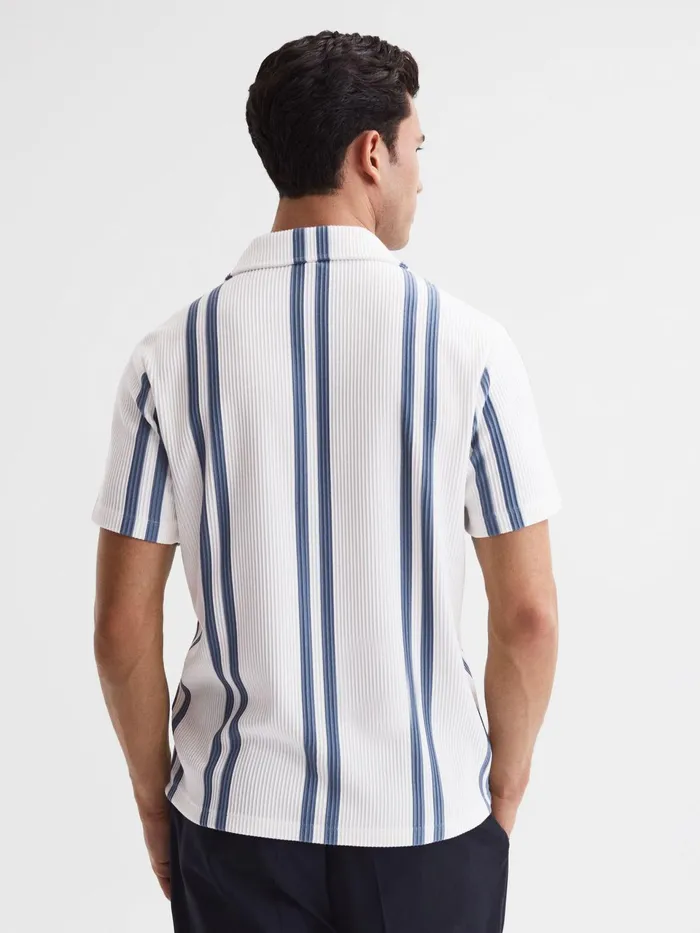 Reiss Shirts Castle Slim Fit Ribbed Cuban Collar Shirt Whiteair Force Blue 8211 Men