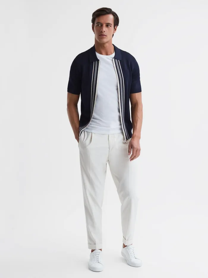 Reiss Shirts Castleton Zip Front Striped Polo Shirt Navy 8211 Men
