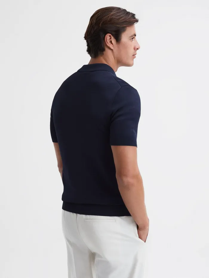 Reiss Shirts Castleton Zip Front Striped Polo Shirt Navy 8211 Men
