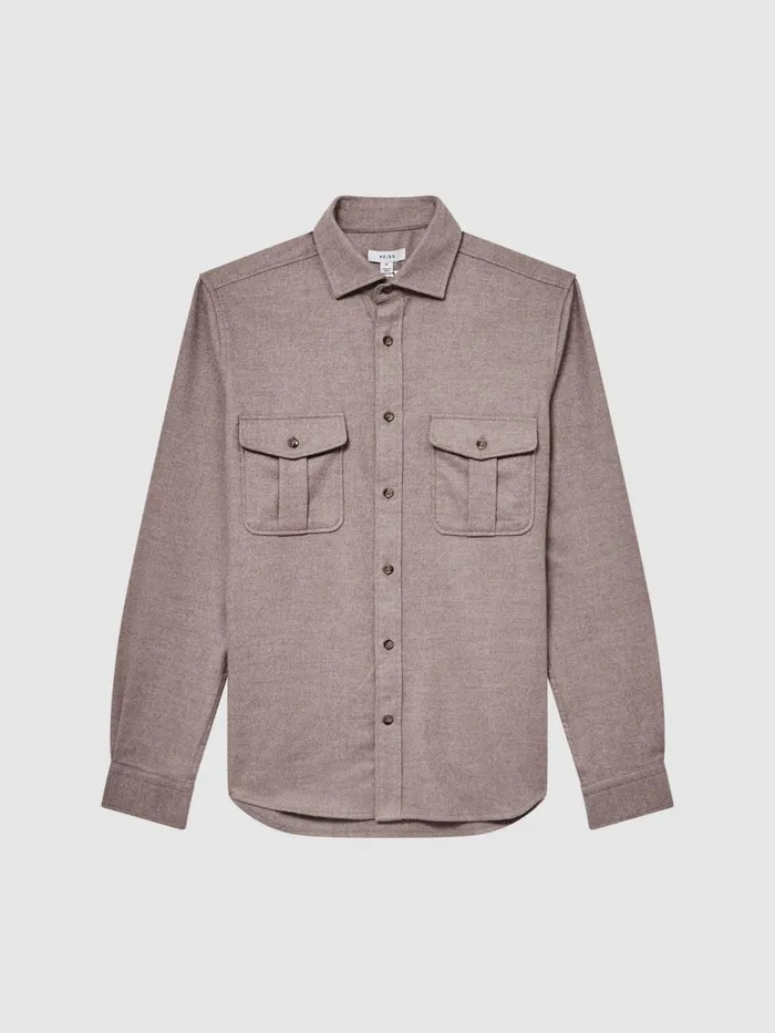 Reiss Shirts Chase Brushed Twin Pocket Overshirt Oatmeal 8211 Men