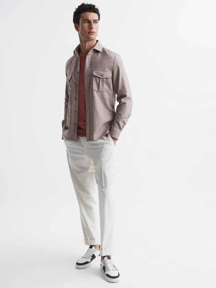 Reiss Shirts Chase Brushed Twin Pocket Overshirt Oatmeal 8211 Men
