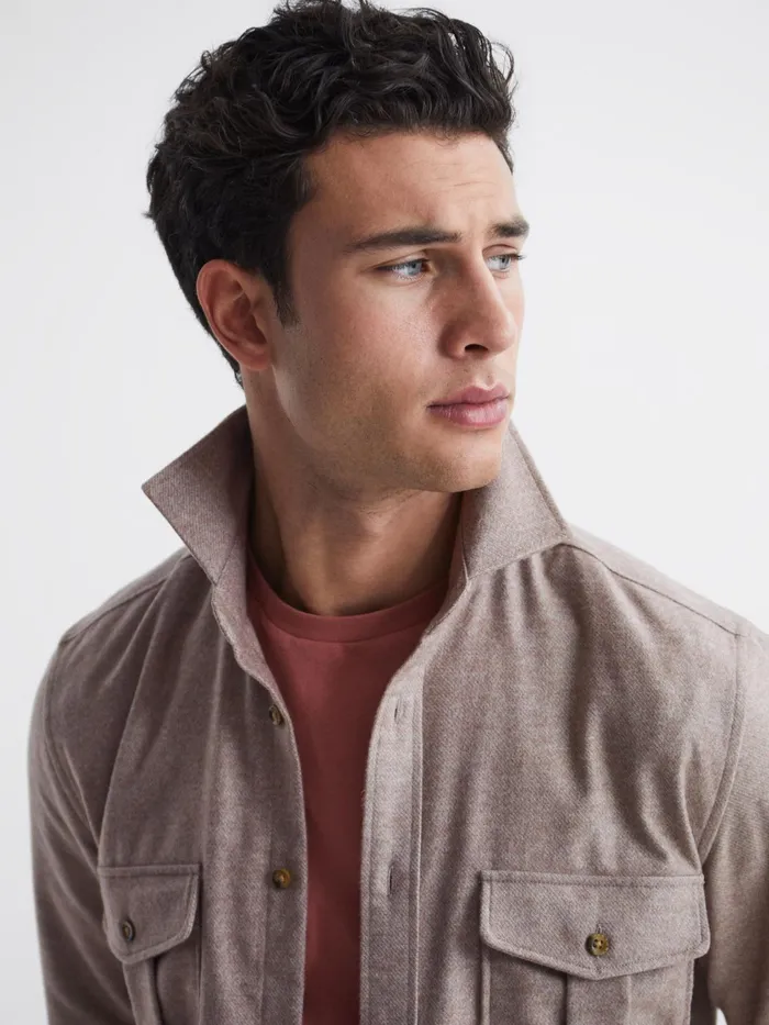 Reiss Shirts Chase Brushed Twin Pocket Overshirt Oatmeal 8211 Men