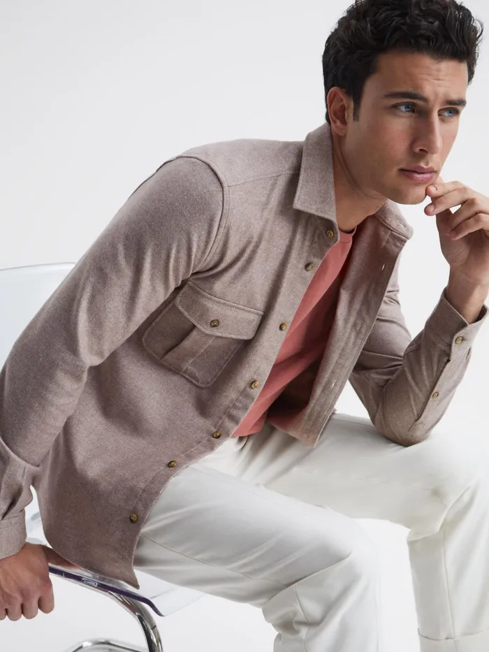 Reiss Shirts Chase Brushed Twin Pocket Overshirt Oatmeal 8211 Men