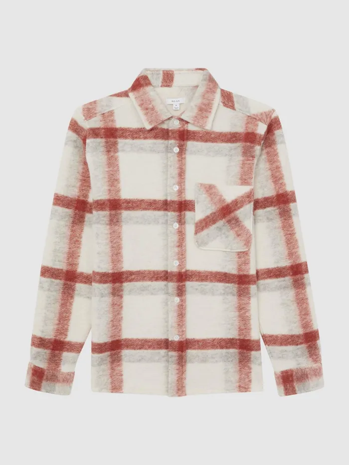 Reiss Shirts Clay Brushed Checked Overshirt Rustecru 8211 Men