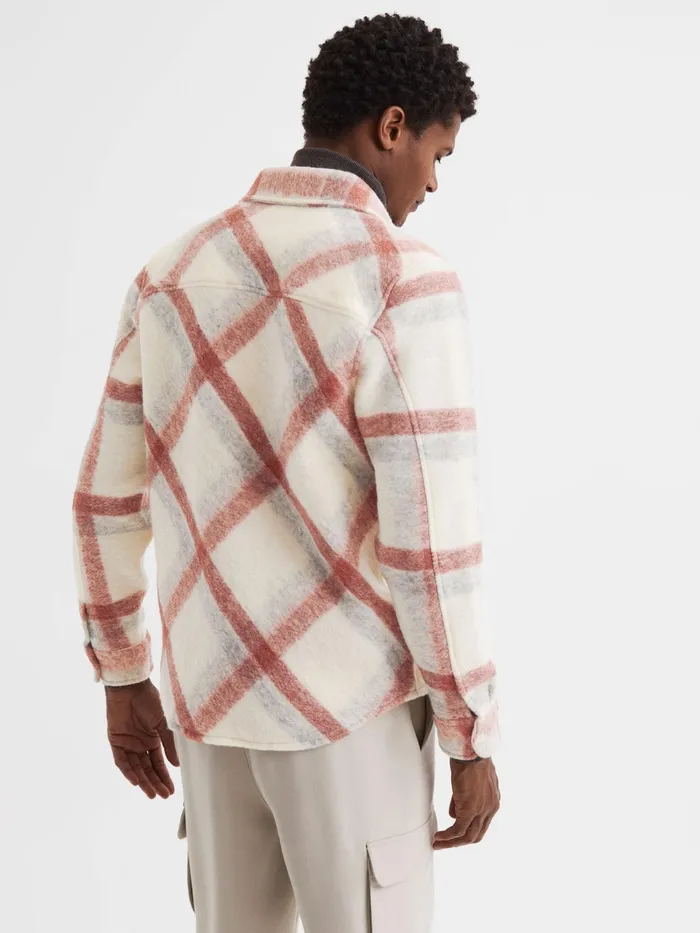 Reiss Shirts Clay Brushed Checked Overshirt Rustecru 8211 Men