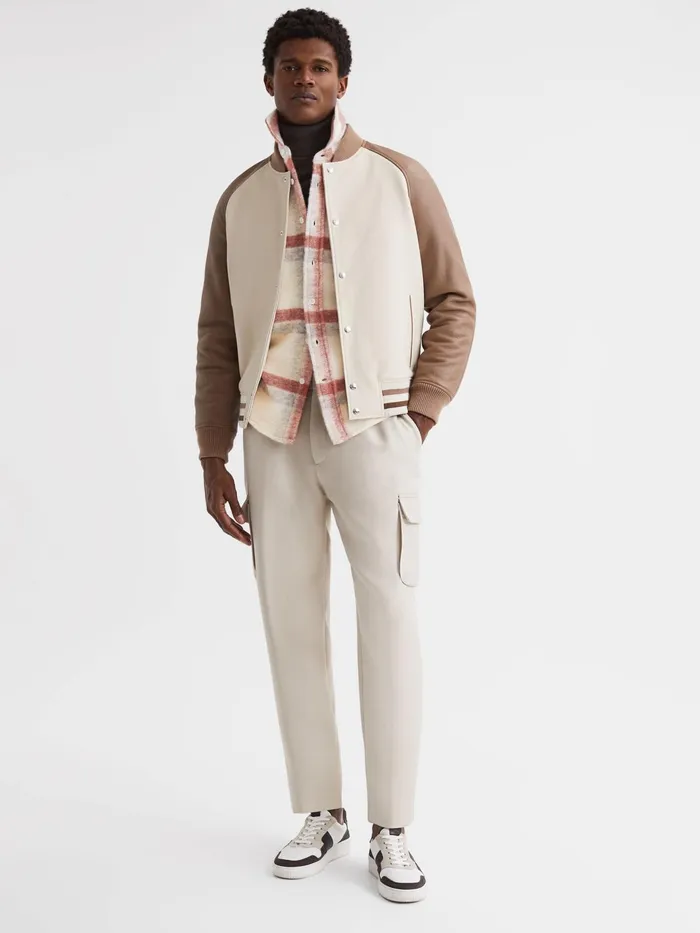 Reiss Shirts Clay Brushed Checked Overshirt Rustecru 8211 Men