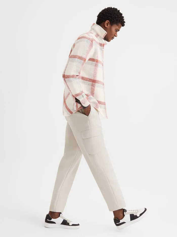 Reiss Shirts Clay Brushed Checked Overshirt Rustecru 8211 Men