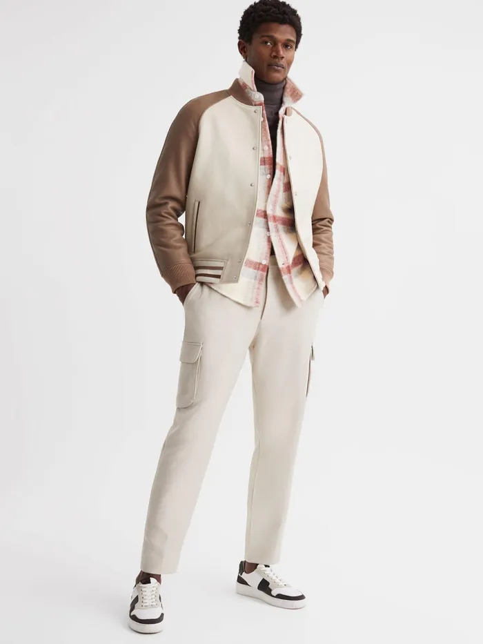 Reiss Shirts Clay Brushed Checked Overshirt Rustecru 8211 Men