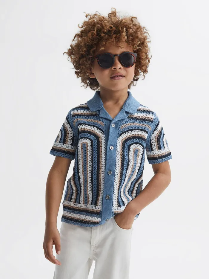Reiss Shirts Columbia Crochet Cuban Collar Shirt Blue 8211 Children